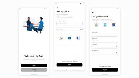 JobSeek – Clean Light Mode Login & Registration UI for Android A